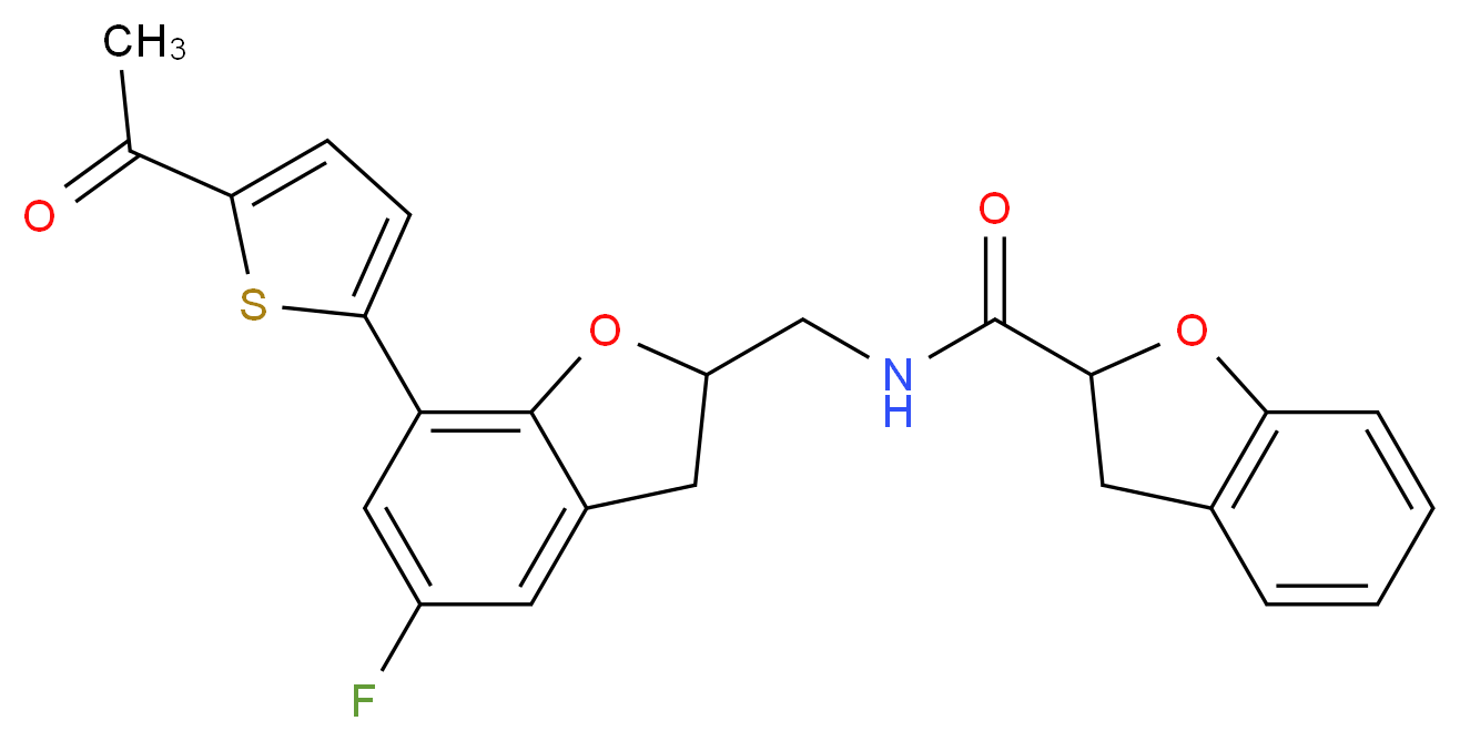 N-{[7-(5-acetyl-2-thienyl)-5-fluoro-2,3-dihydro-1-benzofuran-2-yl]methyl}-2,3-dihydro-1-benzofuran-2-carboxamide_分子结构_CAS_)