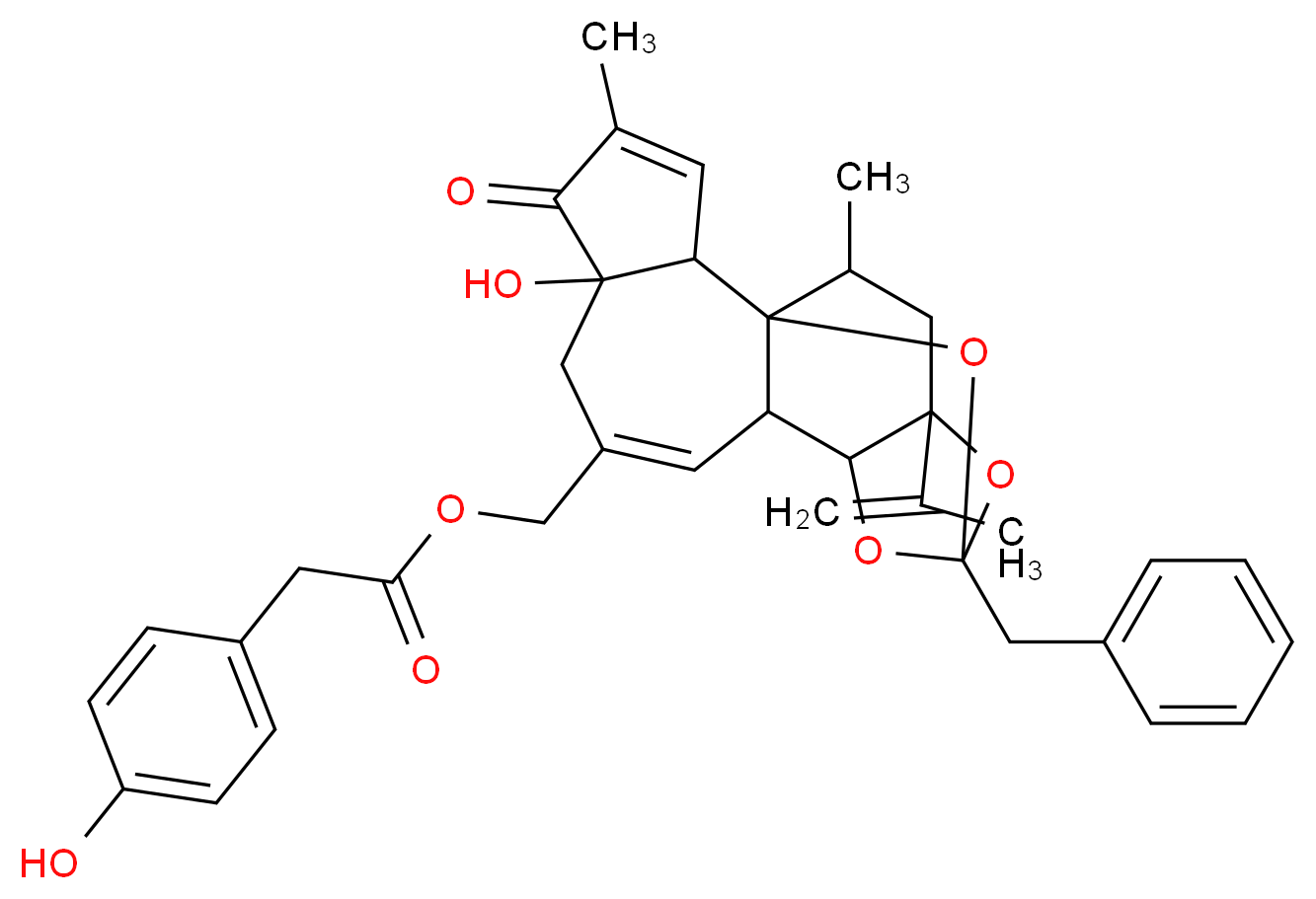 [13-benzyl-6-hydroxy-4,17-dimethyl-5-oxo-15-(prop-1-en-2-yl)-12,14,18-trioxapentacyclo[11.4.1.0^{1,10}.0^{2,6}.0^{11,15}]octadeca-3,8-dien-8-yl]methyl 2-(4-hydroxyphenyl)acetate_分子结构_CAS_58821-95-7