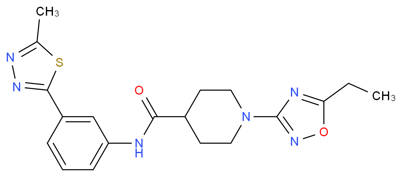 1-(5-ethyl-1,2,4-oxadiazol-3-yl)-N-[3-(5-methyl-1,3,4-thiadiazol-2-yl)phenyl]piperidine-4-carboxamide_分子结构_CAS_)