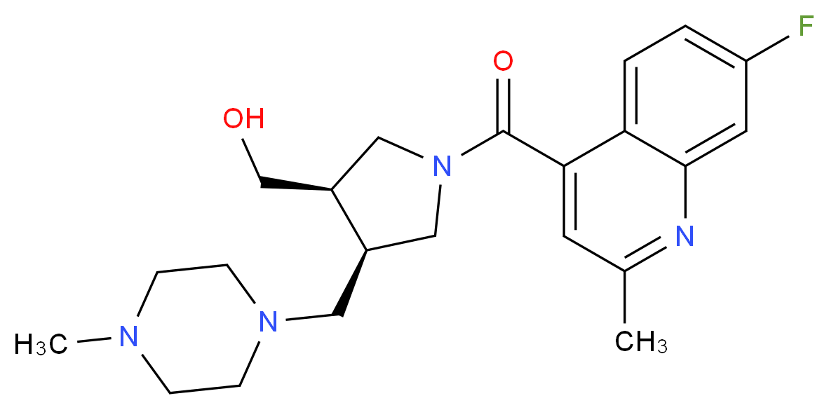 {(3R*,4R*)-1-[(7-fluoro-2-methylquinolin-4-yl)carbonyl]-4-[(4-methylpiperazin-1-yl)methyl]pyrrolidin-3-yl}methanol_分子结构_CAS_)