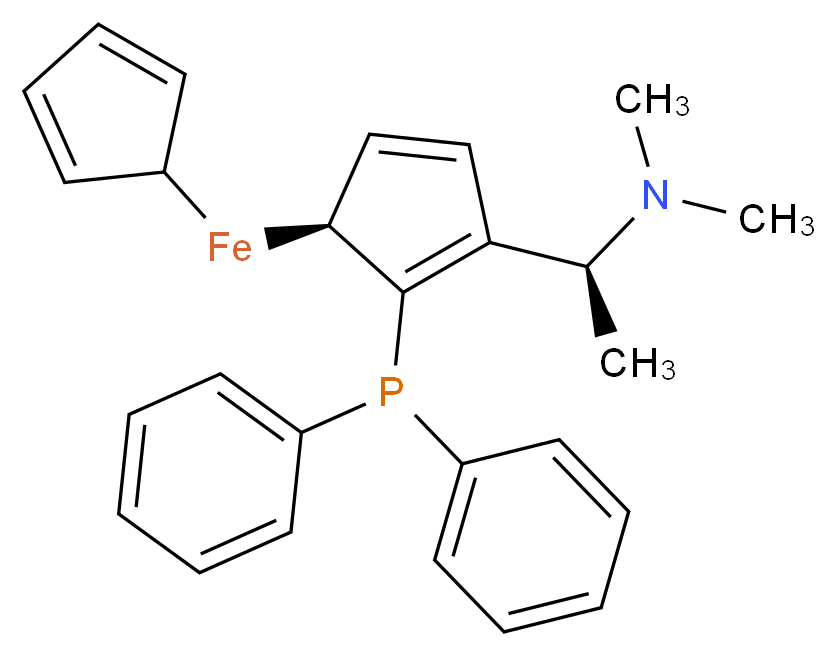 cyclopenta-2,4-dien-1-yl[(1S)-3-[(1S)-1-(dimethylamino)ethyl]-2-(diphenylphosphanyl)cyclopenta-2,4-dien-1-yl]iron_分子结构_CAS_55650-58-3