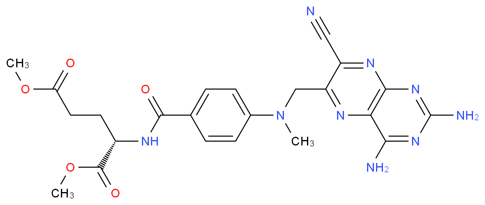 1,5-dimethyl (2S)-2-[(4-{[(2,4-diamino-7-cyanopteridin-6-yl)methyl](methyl)amino}phenyl)formamido]pentanedioate_分子结构_CAS_112163-39-0