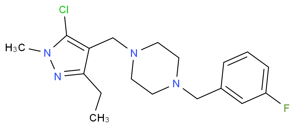 1-[(5-chloro-3-ethyl-1-methyl-1H-pyrazol-4-yl)methyl]-4-(3-fluorobenzyl)piperazine_分子结构_CAS_)