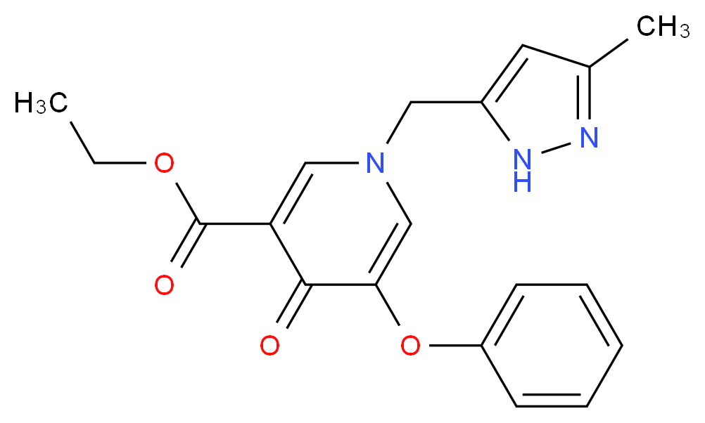 ethyl 1-[(3-methyl-1H-pyrazol-5-yl)methyl]-4-oxo-5-phenoxy-1,4-dihydropyridine-3-carboxylate_分子结构_CAS_)