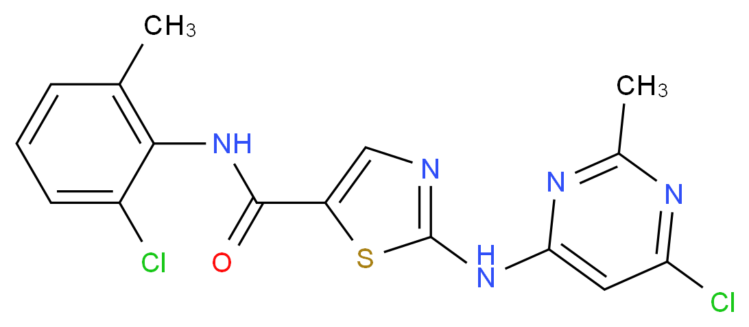 2-[(6-chloro-2-methylpyrimidin-4-yl)amino]-N-(2-chloro-6-methylphenyl)-1,3-thiazole-5-carboxamide_分子结构_CAS_302964-08-5