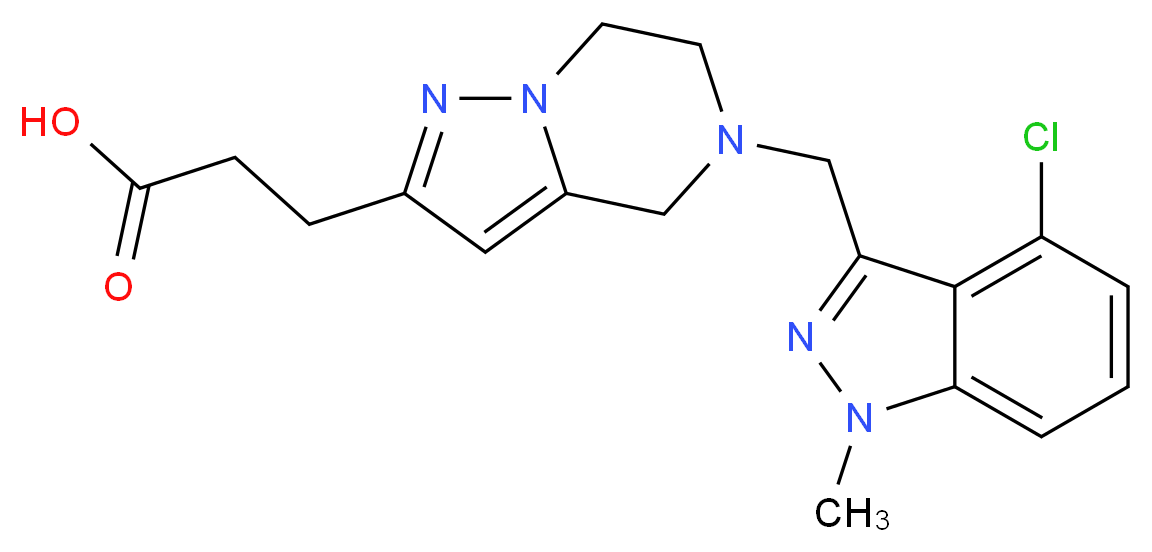 3-{5-[(4-chloro-1-methyl-1H-indazol-3-yl)methyl]-4,5,6,7-tetrahydropyrazolo[1,5-a]pyrazin-2-yl}propanoic acid_分子结构_CAS_)