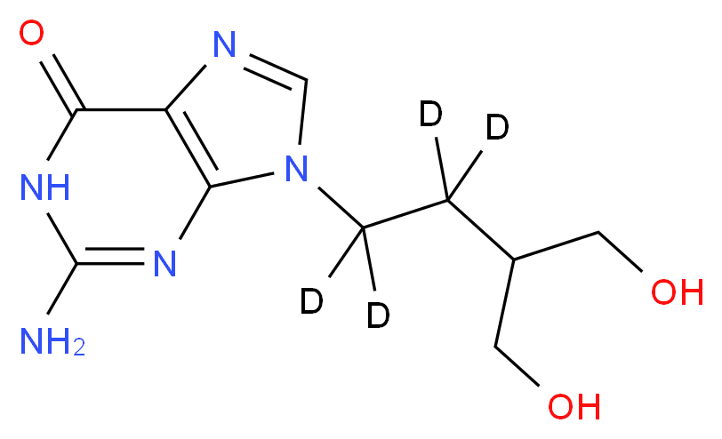 2-amino-9-[4-hydroxy-3-(hydroxymethyl)(1,1,2,2-<sup>2</sup>H<sub>4</sub>)butyl]-6,9-dihydro-1H-purin-6-one_分子结构_CAS_1020719-72-5