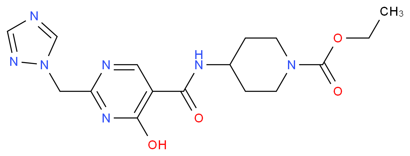 ethyl 4-({[4-hydroxy-2-(1H-1,2,4-triazol-1-ylmethyl)pyrimidin-5-yl]carbonyl}amino)piperidine-1-carboxylate_分子结构_CAS_)
