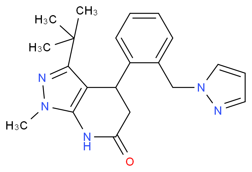 3-tert-butyl-1-methyl-4-[2-(1H-pyrazol-1-ylmethyl)phenyl]-1,4,5,7-tetrahydro-6H-pyrazolo[3,4-b]pyridin-6-one_分子结构_CAS_)