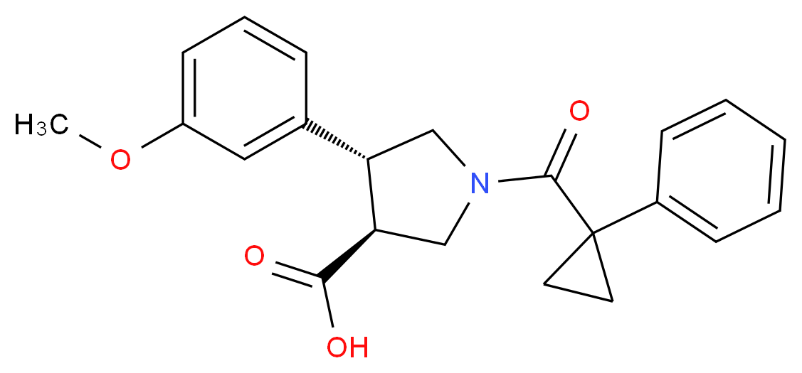 (3S*,4R*)-4-(3-methoxyphenyl)-1-[(1-phenylcyclopropyl)carbonyl]pyrrolidine-3-carboxylic acid_分子结构_CAS_)
