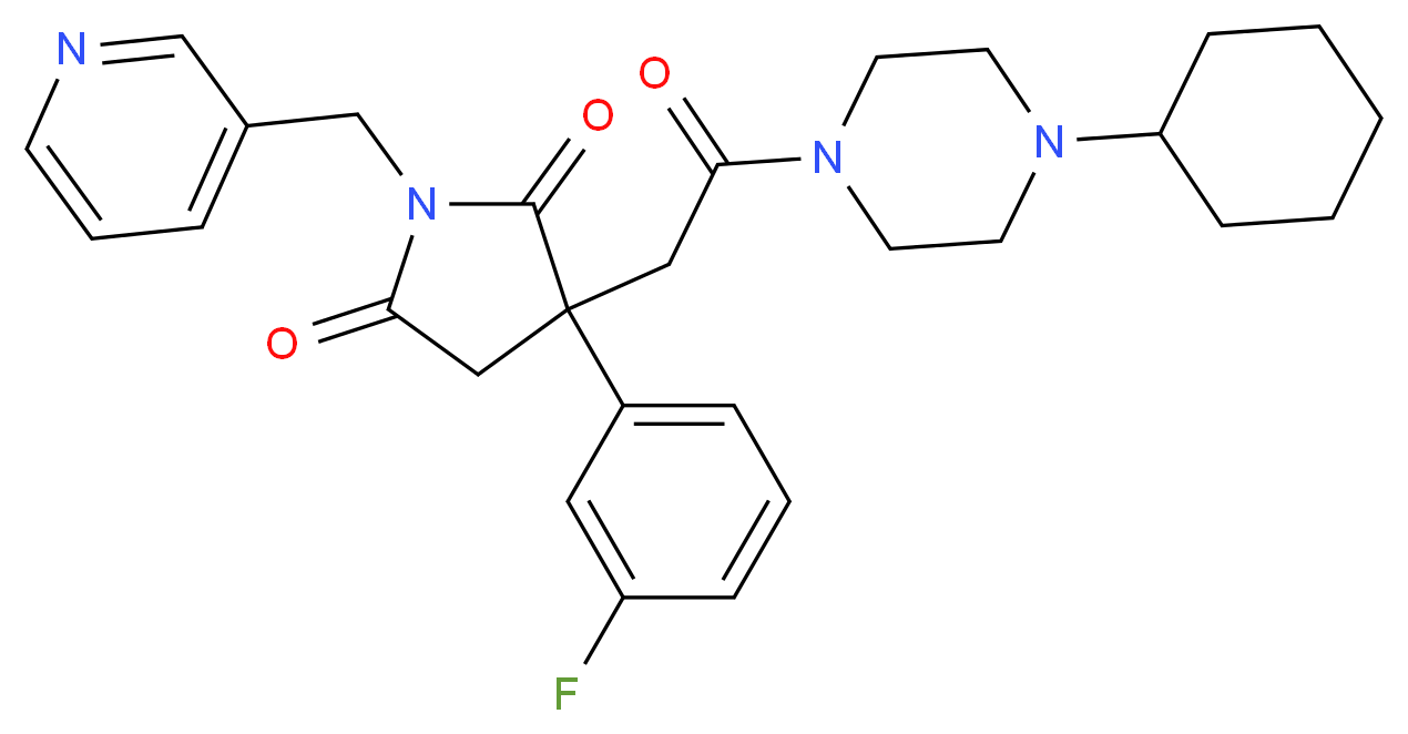 3-[2-(4-cyclohexyl-1-piperazinyl)-2-oxoethyl]-3-(3-fluorophenyl)-1-(3-pyridinylmethyl)-2,5-pyrrolidinedione_分子结构_CAS_)