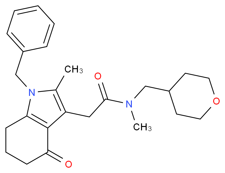 2-(1-benzyl-2-methyl-4-oxo-4,5,6,7-tetrahydro-1H-indol-3-yl)-N-methyl-N-(tetrahydro-2H-pyran-4-ylmethyl)acetamide_分子结构_CAS_)