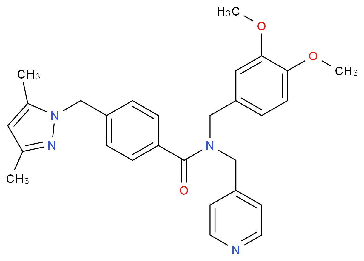 N-(3,4-dimethoxybenzyl)-4-[(3,5-dimethyl-1H-pyrazol-1-yl)methyl]-N-(4-pyridinylmethyl)benzamide_分子结构_CAS_)