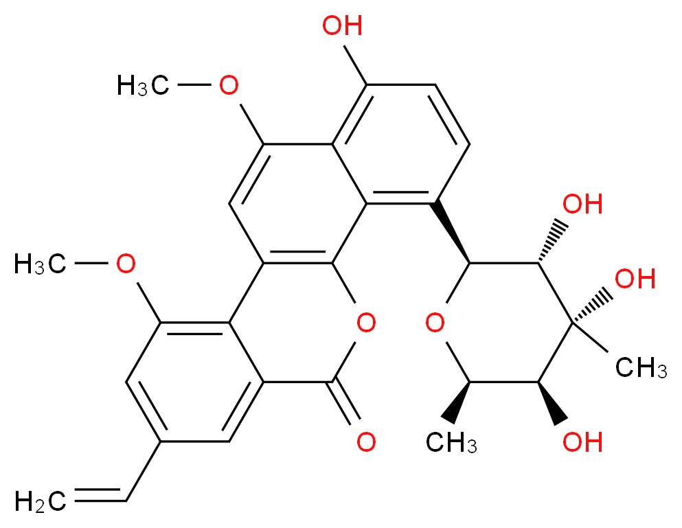 5-ethenyl-15-hydroxy-3,17-dimethoxy-12-[(2S,3S,4R,5S,6R)-3,4,5-trihydroxy-4,6-dimethyloxan-2-yl]-9-oxatetracyclo[8.8.0.0<sup>2</sup>,<sup>7</sup>.0<sup>1</sup><sup>1</sup>,<sup>1</sup><sup>6</sup>]octadeca-1(10),2,4,6,11,13,15,17-octaen-8-one_分子结构_CAS_82196-88-1