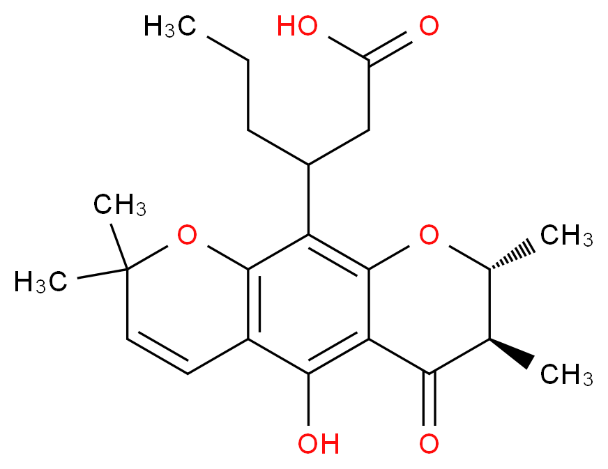 3-[(2R,3R)-5-hydroxy-2,3,8,8-tetramethyl-4-oxo-2H,3H,4H,8H-pyrano[3,2-g]chromen-10-yl]hexanoic acid_分子结构_CAS_34366-34-2