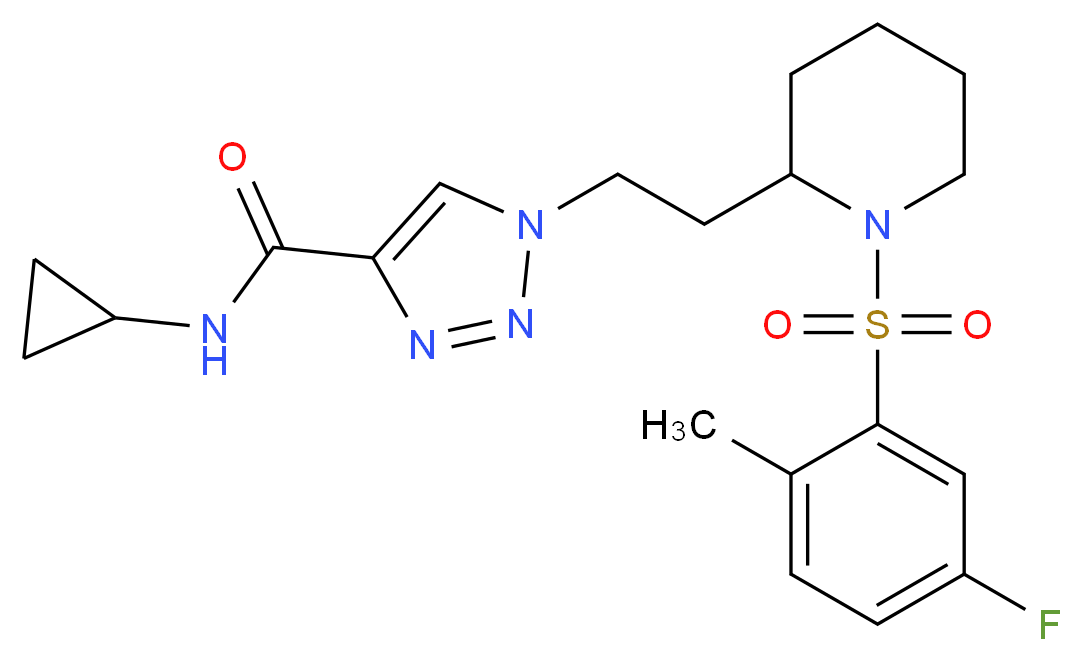 N-cyclopropyl-1-(2-{1-[(5-fluoro-2-methylphenyl)sulfonyl]-2-piperidinyl}ethyl)-1H-1,2,3-triazole-4-carboxamide_分子结构_CAS_)