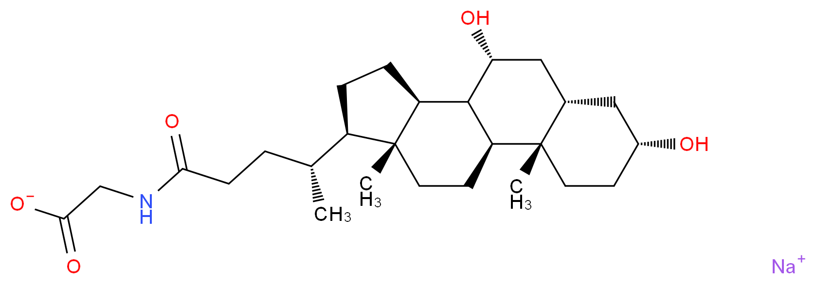 sodium 2-[(4R)-4-[(1S,2S,5R,7S,9R,10R,11S,14R,15R)-5,9-dihydroxy-2,15-dimethyltetracyclo[8.7.0.0<sup>2</sup>,<sup>7</sup>.0<sup>1</sup><sup>1</sup>,<sup>1</sup><sup>5</sup>]heptadecan-14-yl]pentanamido]acetate_分子结构_CAS_16564-43-5