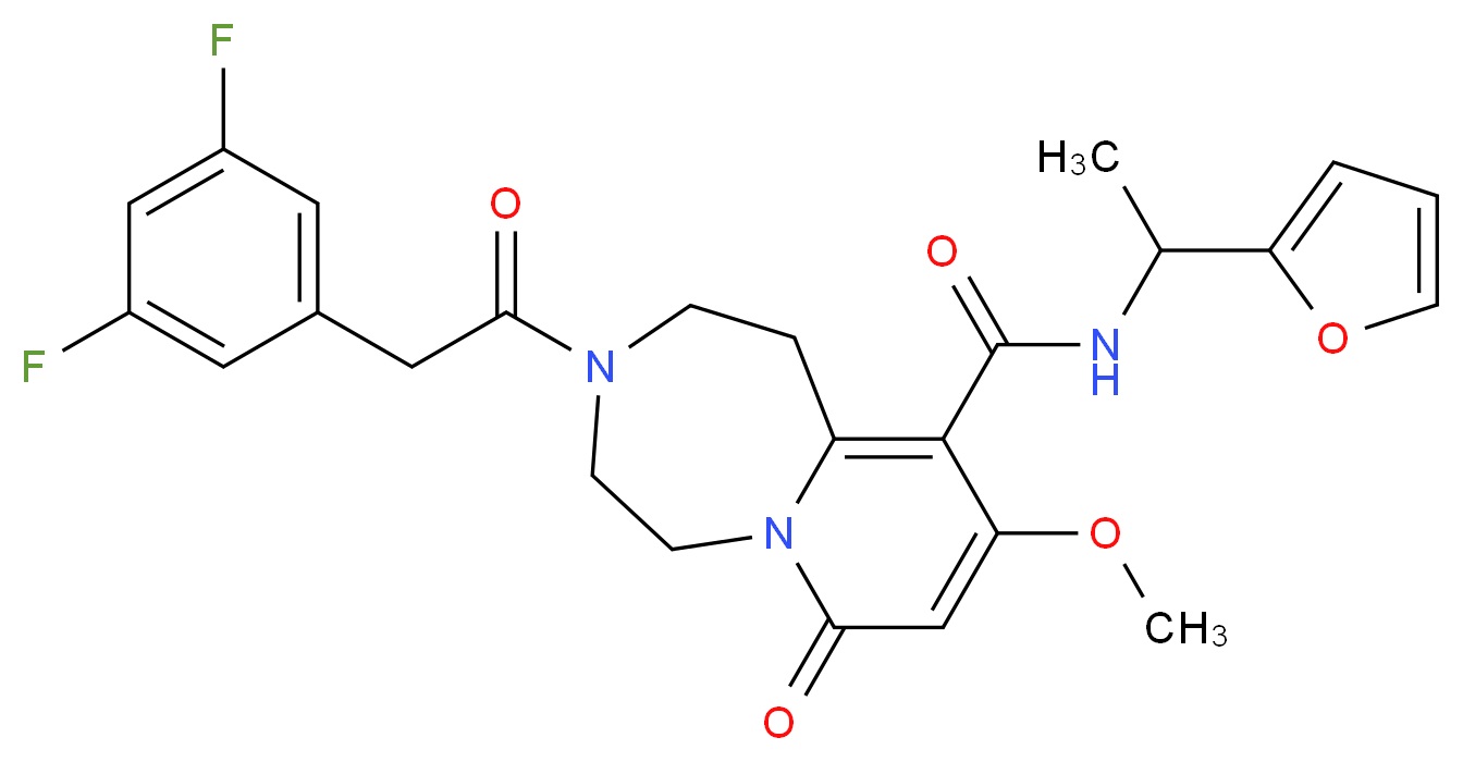 3-[(3,5-difluorophenyl)acetyl]-N-[1-(2-furyl)ethyl]-9-methoxy-7-oxo-1,2,3,4,5,7-hexahydropyrido[1,2-d][1,4]diazepine-10-carboxamide_分子结构_CAS_)