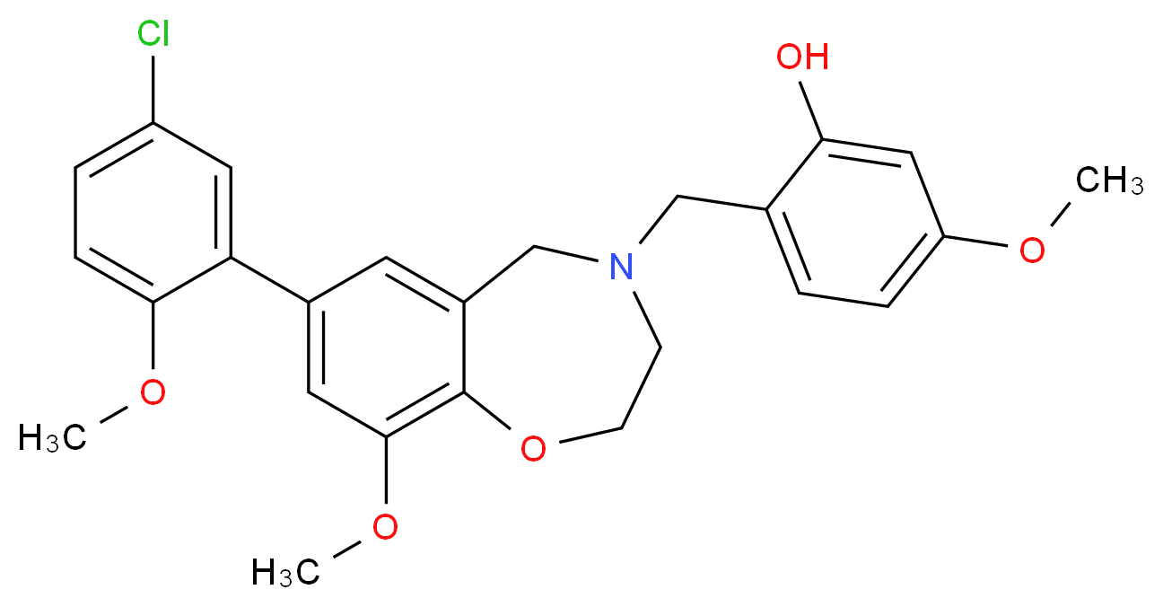 2-{[7-(5-chloro-2-methoxyphenyl)-9-methoxy-2,3-dihydro-1,4-benzoxazepin-4(5H)-yl]methyl}-5-methoxyphenol_分子结构_CAS_)