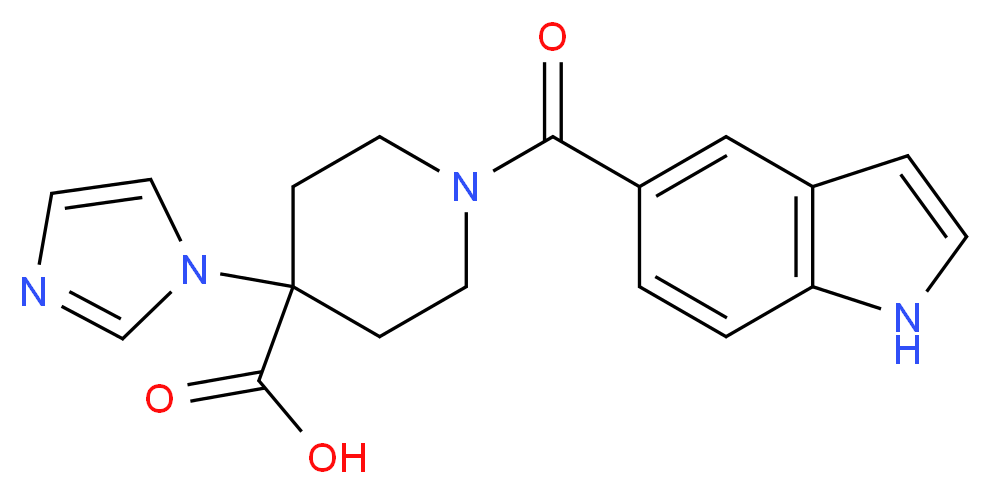 4-(1H-imidazol-1-yl)-1-(1H-indol-5-ylcarbonyl)piperidine-4-carboxylic acid_分子结构_CAS_)