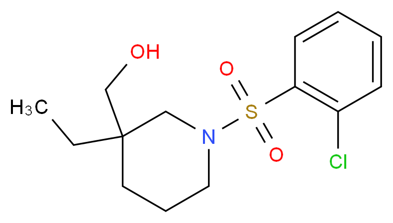 {1-[(2-chlorophenyl)sulfonyl]-3-ethyl-3-piperidinyl}methanol_分子结构_CAS_)