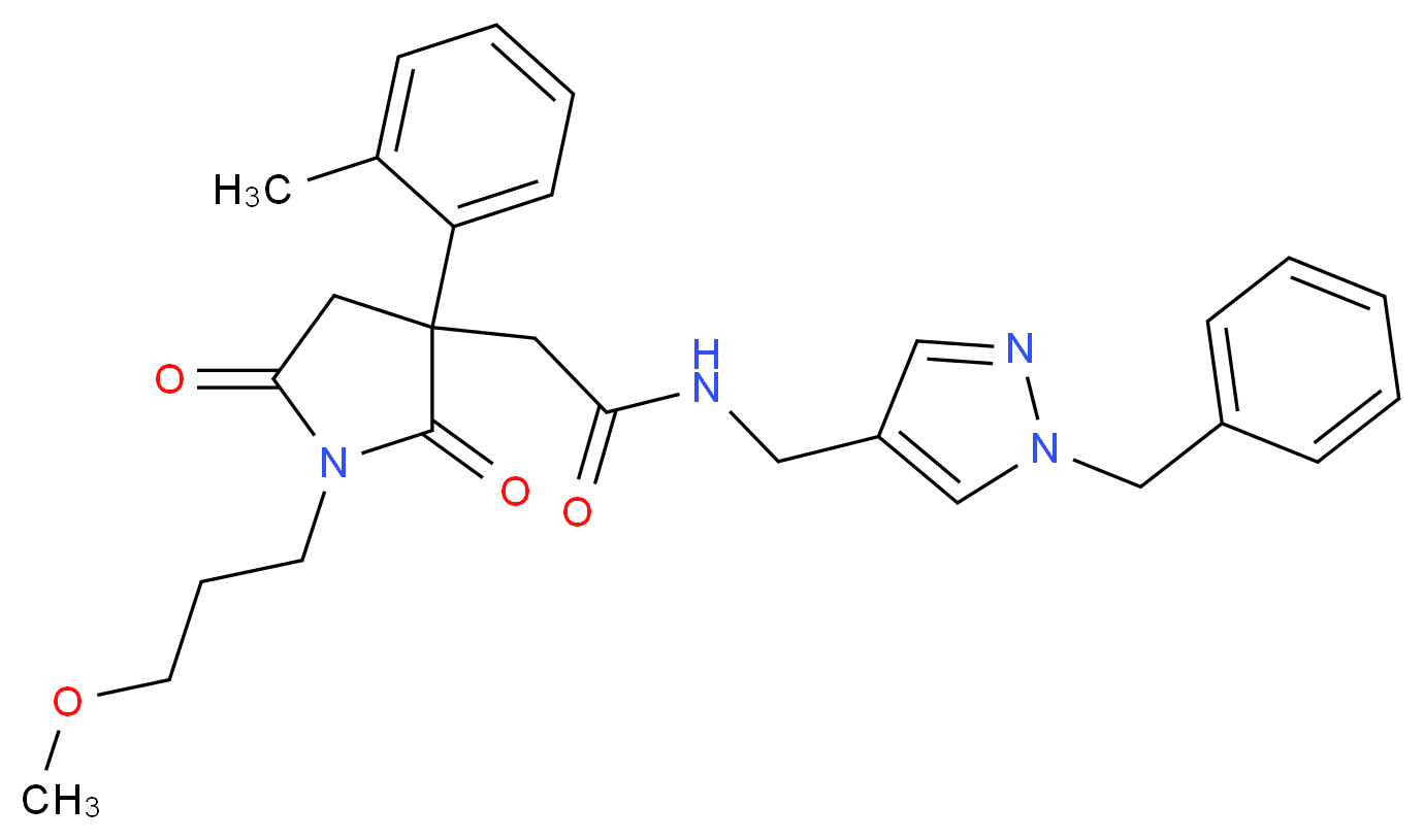 N-[(1-benzyl-1H-pyrazol-4-yl)methyl]-2-[1-(3-methoxypropyl)-3-(2-methylphenyl)-2,5-dioxo-3-pyrrolidinyl]acetamide_分子结构_CAS_)