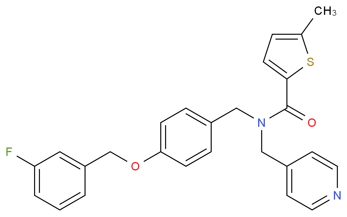 N-{4-[(3-fluorobenzyl)oxy]benzyl}-5-methyl-N-(4-pyridinylmethyl)-2-thiophenecarboxamide_分子结构_CAS_)