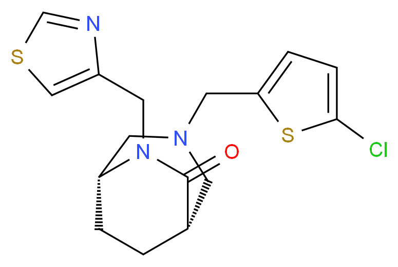 (1S*,5R*)-3-[(5-chloro-2-thienyl)methyl]-6-(1,3-thiazol-4-ylmethyl)-3,6-diazabicyclo[3.2.2]nonan-7-one_分子结构_CAS_)