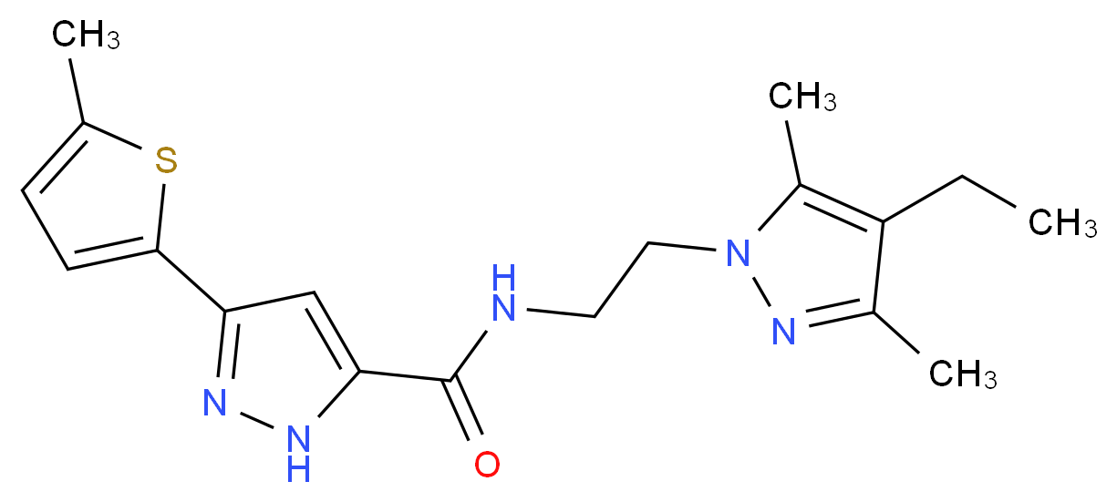 N-[2-(4-ethyl-3,5-dimethyl-1H-pyrazol-1-yl)ethyl]-3-(5-methyl-2-thienyl)-1H-pyrazole-5-carboxamide_分子结构_CAS_)