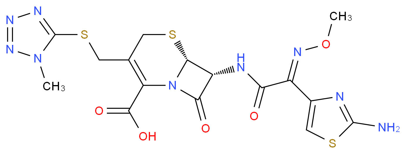 (6R,7R)-7-[2-(2-amino-1,3-thiazol-4-yl)-2-(methoxyimino)acetamido]-3-{[(1-methyl-1H-1,2,3,4-tetrazol-5-yl)sulfanyl]methyl}-8-oxo-5-thia-1-azabicyclo[4.2.0]oct-2-ene-2-carboxylic acid_分子结构_CAS_65085-01-0