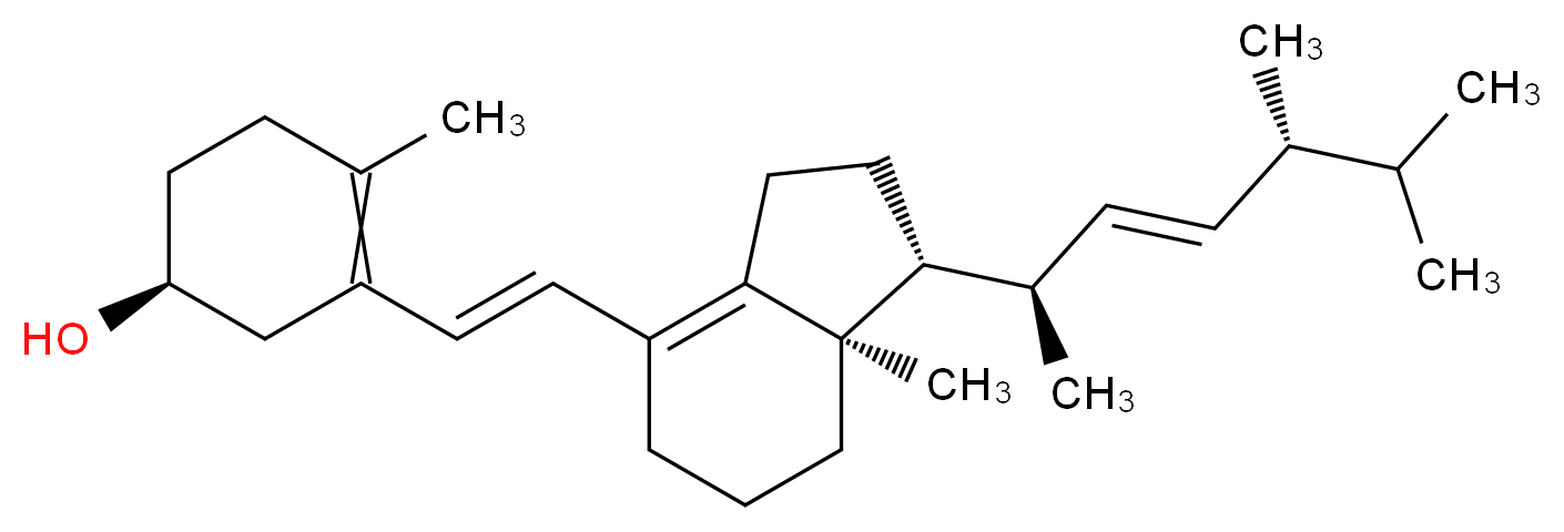 (1S)-3-[(E)-2-[(1R,7aR)-1-[(2R,3E,5R)-5,6-dimethylhept-3-en-2-yl]-7a-methyl-2,3,5,6,7,7a-hexahydro-1H-inden-4-yl]ethenyl]-4-methylcyclohex-3-en-1-ol_分子结构_CAS_469-06-7