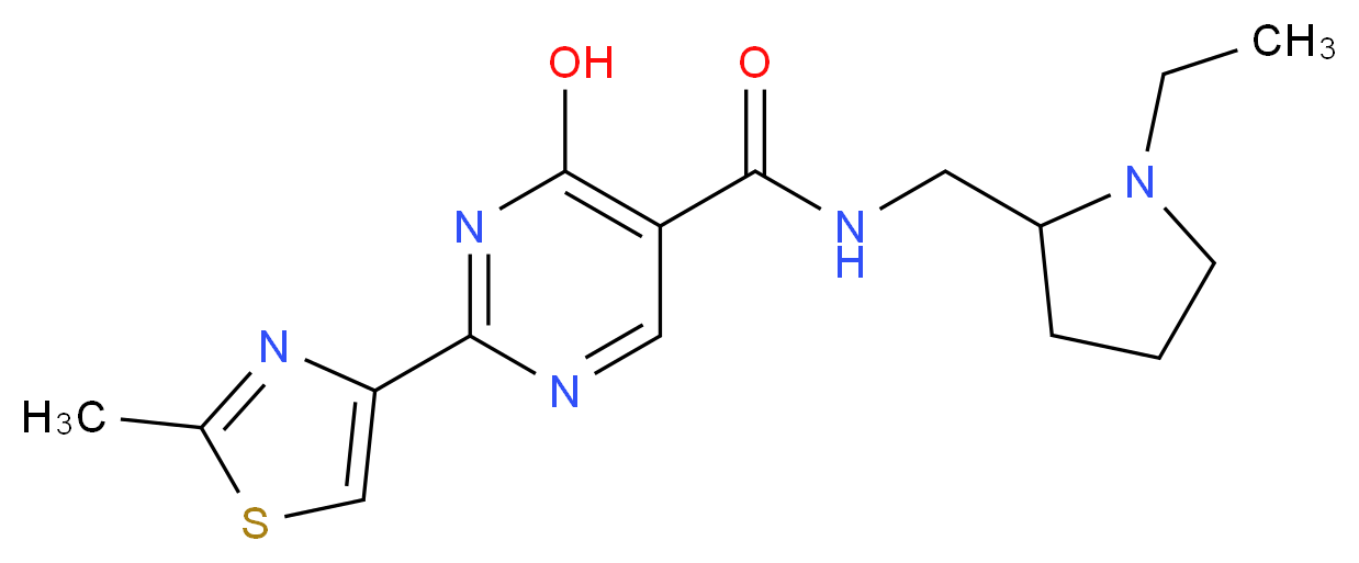 N-[(1-ethylpyrrolidin-2-yl)methyl]-4-hydroxy-2-(2-methyl-1,3-thiazol-4-yl)pyrimidine-5-carboxamide_分子结构_CAS_)