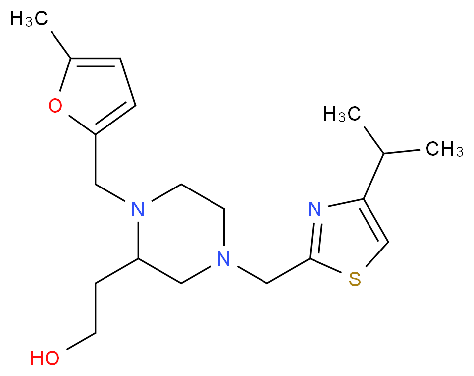 2-{4-[(4-isopropyl-1,3-thiazol-2-yl)methyl]-1-[(5-methyl-2-furyl)methyl]-2-piperazinyl}ethanol_分子结构_CAS_)