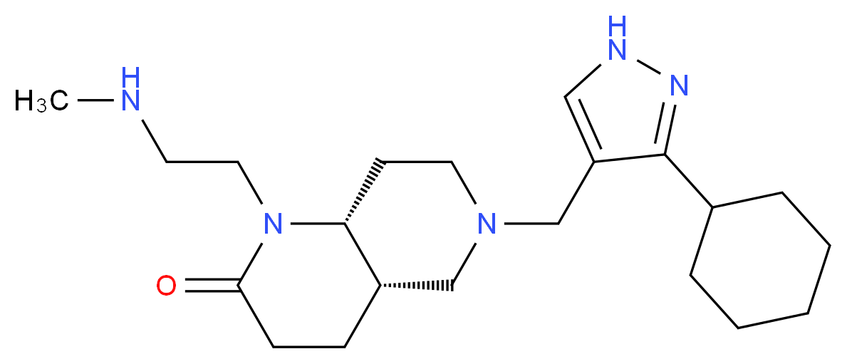 (4aS*,8aR*)-6-[(3-cyclohexyl-1H-pyrazol-4-yl)methyl]-1-[2-(methylamino)ethyl]octahydro-1,6-naphthyridin-2(1H)-one_分子结构_CAS_)