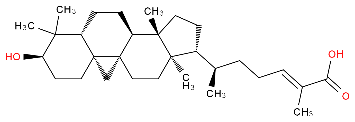 (2E,6R)-6-[(1S,3R,6R,8R,11S,12S,15R,16R)-6-hydroxy-7,7,12,16-tetramethylpentacyclo[9.7.0.0<sup>1</sup>,<sup>3</sup>.0<sup>3</sup>,<sup>8</sup>.0<sup>1</sup><sup>2</sup>,<sup>1</sup><sup>6</sup>]octadecan-15-yl]-2-methylhept-2-enoic acid_分子结构_CAS_13878-92-7