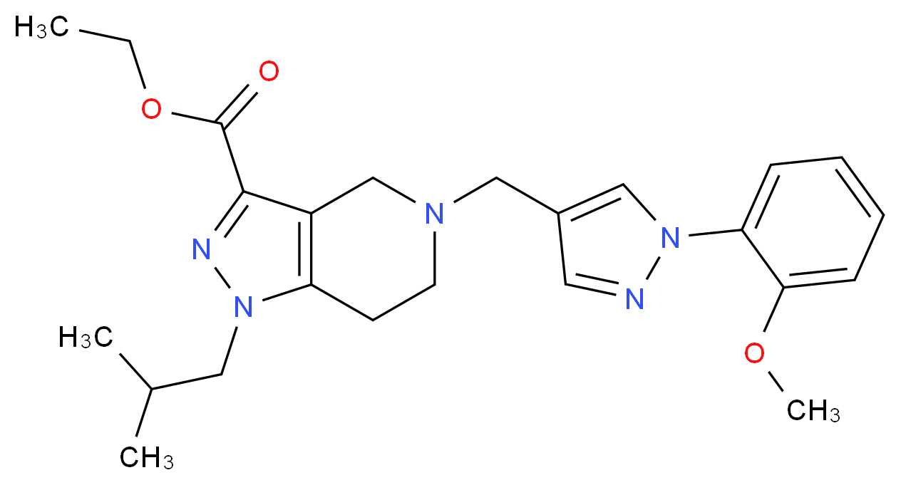 ethyl 1-isobutyl-5-{[1-(2-methoxyphenyl)-1H-pyrazol-4-yl]methyl}-4,5,6,7-tetrahydro-1H-pyrazolo[4,3-c]pyridine-3-carboxylate_分子结构_CAS_)