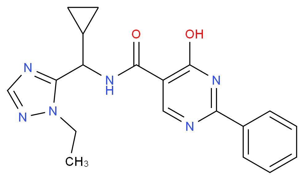 N-[cyclopropyl(1-ethyl-1H-1,2,4-triazol-5-yl)methyl]-4-hydroxy-2-phenylpyrimidine-5-carboxamide_分子结构_CAS_)