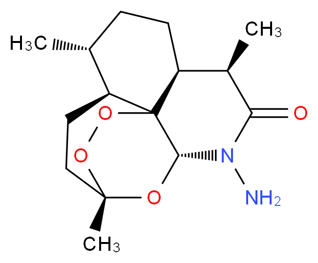 (1S,4S,5R,8S,9R,12R)-11-amino-1,5,9-trimethyl-14,15,16-trioxa-11-azatetracyclo[10.3.1.0<sup>4</sup>,<sup>1</sup><sup>3</sup>.0<sup>8</sup>,<sup>1</sup><sup>3</sup>]hexadecan-10-one_分子结构_CAS_1086409-78-0