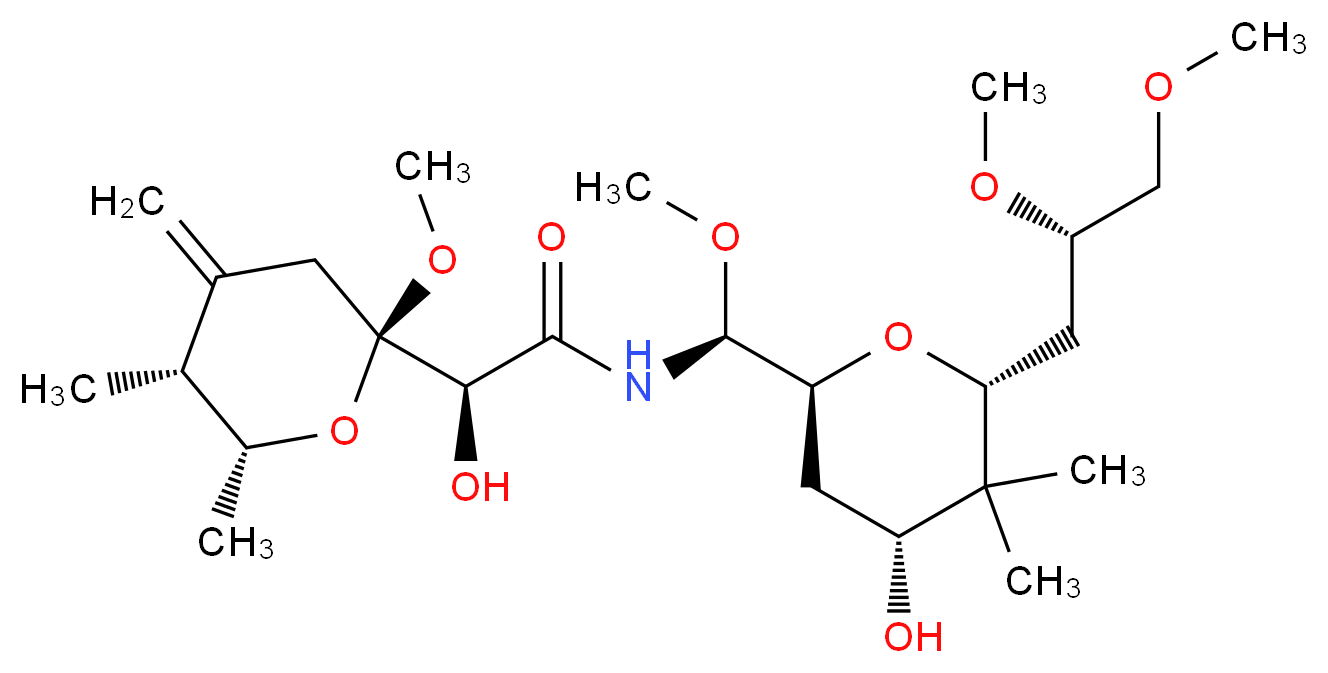 (2S)-N-[(S)-[(2S,4R,6R)-6-[(2S)-2,3-dimethoxypropyl]-4-hydroxy-5,5-dimethyloxan-2-yl](methoxy)methyl]-2-hydroxy-2-[(2R,5R,6R)-2-methoxy-5,6-dimethyl-4-methylideneoxan-2-yl]acetamide_分子结构_CAS_27973-72-4