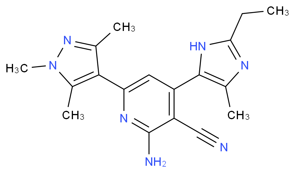 2-amino-4-(2-ethyl-4-methyl-1H-imidazol-5-yl)-6-(1,3,5-trimethyl-1H-pyrazol-4-yl)nicotinonitrile_分子结构_CAS_)