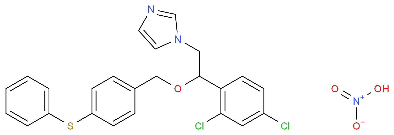 1-[2-(2,4-dichlorophenyl)-2-{[4-(phenylsulfanyl)phenyl]methoxy}ethyl]-1H-imidazole; nitric acid_分子结构_CAS_73151-29-8