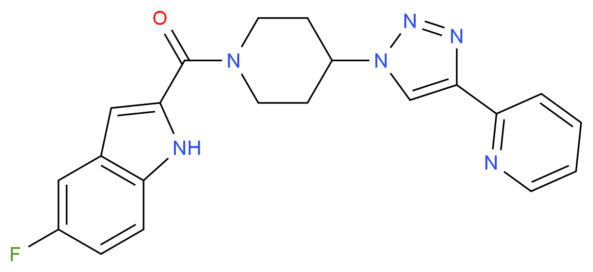 5-fluoro-2-({4-[4-(2-pyridinyl)-1H-1,2,3-triazol-1-yl]-1-piperidinyl}carbonyl)-1H-indole_分子结构_CAS_)