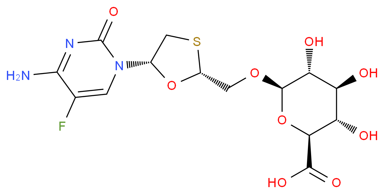 (2S,3S,4S,5R,6R)-6-{[(2R,5S)-5-(4-amino-5-fluoro-2-oxo-1,2-dihydropyrimidin-1-yl)-1,3-oxathiolan-2-yl]methoxy}-3,4,5-trihydroxyoxane-2-carboxylic acid_分子结构_CAS_152128-78-4