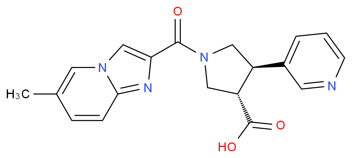 (3S*,4R*)-1-[(6-methylimidazo[1,2-a]pyridin-2-yl)carbonyl]-4-pyridin-3-ylpyrrolidine-3-carboxylic acid_分子结构_CAS_)