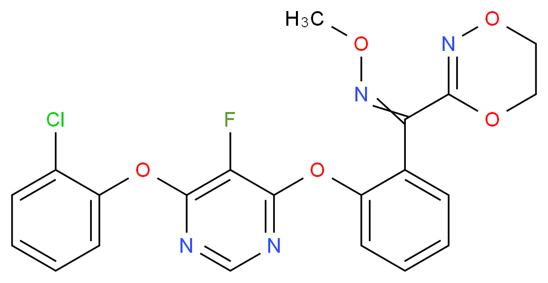 [(2-{[6-(2-chlorophenoxy)-5-fluoropyrimidin-4-yl]oxy}phenyl)(5,6-dihydro-1,4,2-dioxazin-3-yl)methylidene](methoxy)amine_分子结构_CAS_361377-29-9