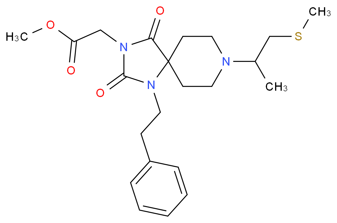 methyl [8-[1-methyl-2-(methylthio)ethyl]-2,4-dioxo-1-(2-phenylethyl)-1,3,8-triazaspiro[4.5]dec-3-yl]acetate_分子结构_CAS_)