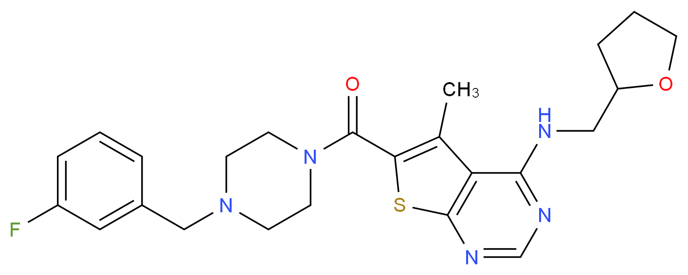 6-{[4-(3-fluorobenzyl)-1-piperazinyl]carbonyl}-5-methyl-N-(tetrahydro-2-furanylmethyl)thieno[2,3-d]pyrimidin-4-amine_分子结构_CAS_)