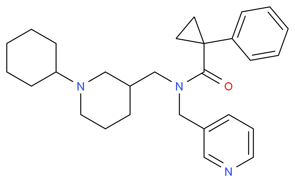 N-[(1-cyclohexyl-3-piperidinyl)methyl]-1-phenyl-N-(3-pyridinylmethyl)cyclopropanecarboxamide_分子结构_CAS_)