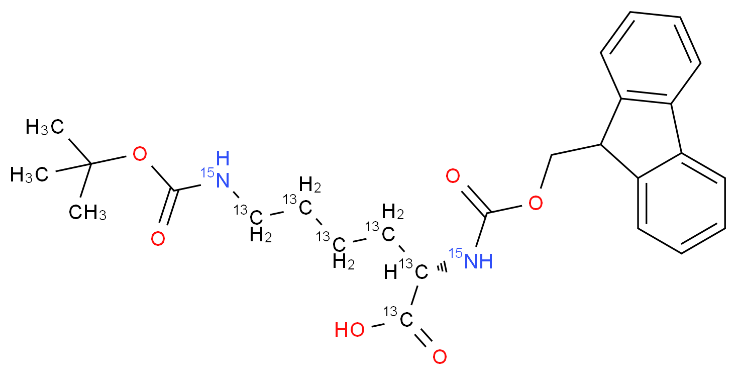 (2S)-6-{[(tert-butoxy)carbonyl]amino}-2-{[(9H-fluoren-9-ylmethoxy)carbonyl]amino}(1,2,3,4,5,6-<sup>1</sup><sup>3</sup>C<sub>6</sub>)hexanoic acid_分子结构_CAS_850080-89-6