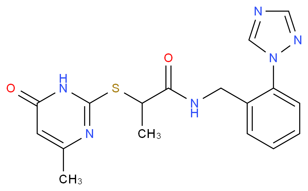 2-[(4-methyl-6-oxo-1,6-dihydropyrimidin-2-yl)thio]-N-[2-(1H-1,2,4-triazol-1-yl)benzyl]propanamide_分子结构_CAS_)